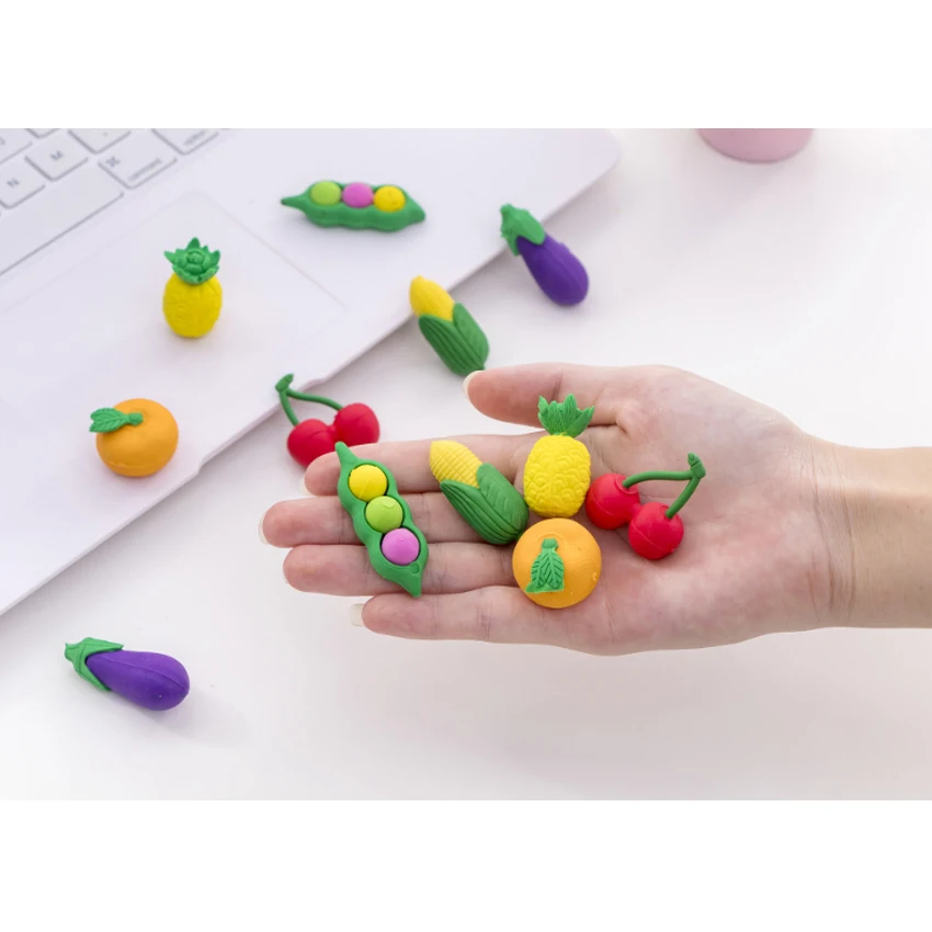 6pcs/pack Fruits and Vegetables Series Borracha Eraser Set School Student Supplies Gift For Kids Back to School