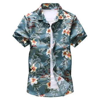 

7XL Men Flower Shirt 2019 New Fashion Print Short Sleeve Beach Hawaiian Shirt Floral Shirts Man Casual Holiday Tops