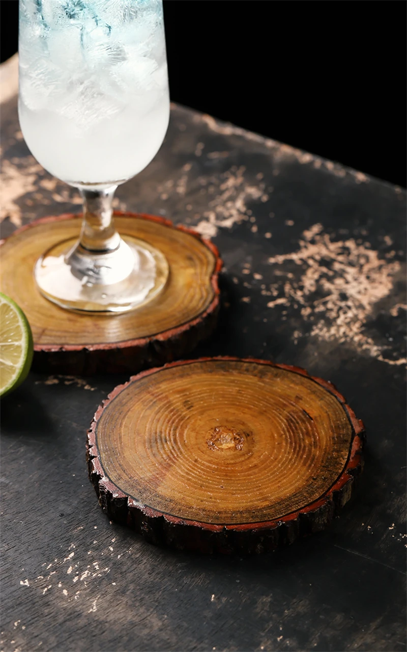 Aixiangru Cocktail Tasse Solide Wein Glas Wasser Tasse Getränke Becher Holz Bahn Natürliche Holz Untersetzer Runde 6-9cm küche Bar Werkzeuge Wood Coaster – Detail 6