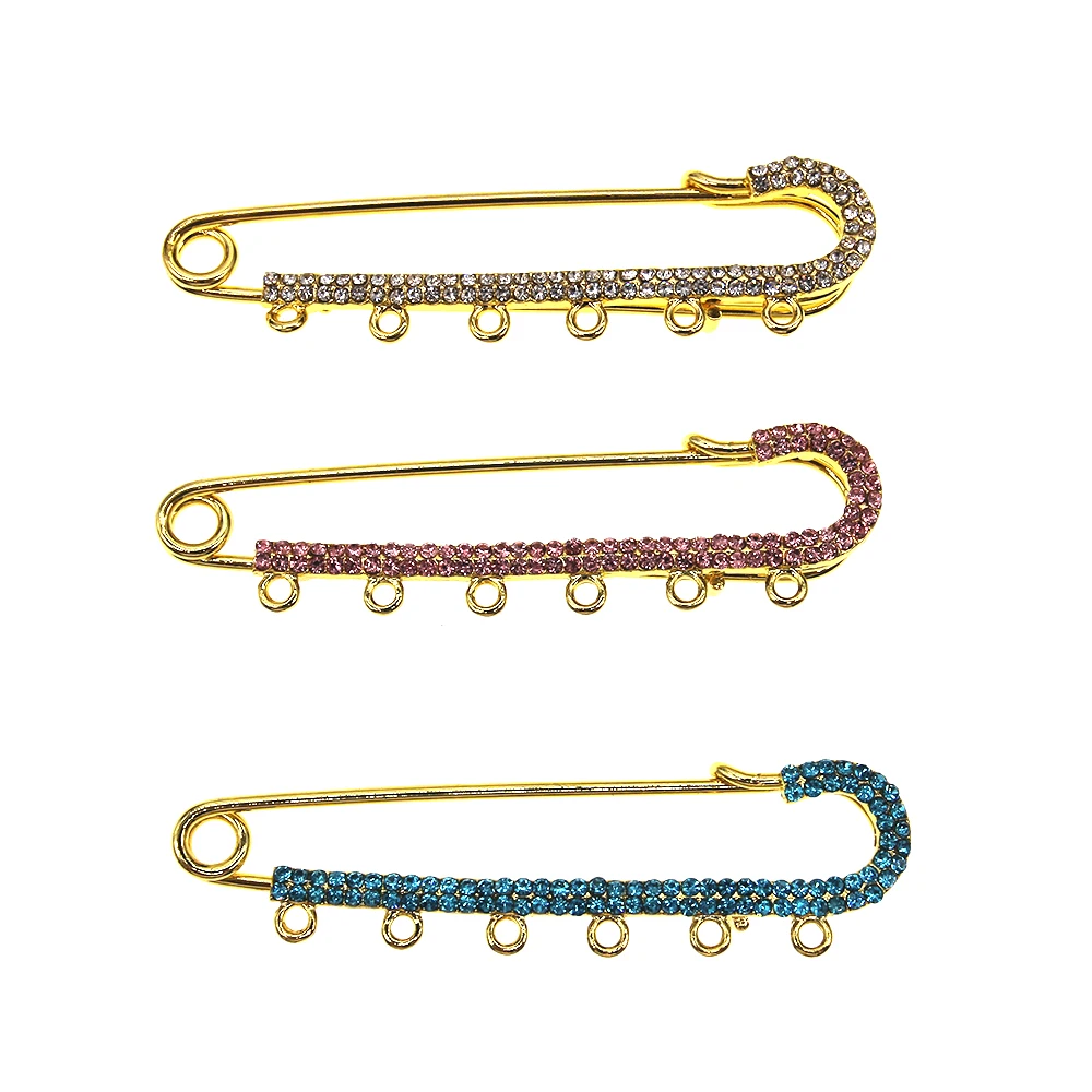 20pcs 8cm Gold Plating Alloy Rhinestone Brooches Crystal Hijab Scarf Pins With 6 Loops For DIY | Украшения и аксессуары