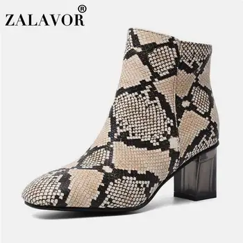 

ZALAVOR Ankle Boots For Women Plus Size 34-48 Fashion Snake Print Square Heel Shoes Women Fall Winter Retro Zipper Footwear