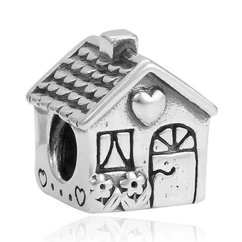 

New 925 Sterling Silver Bead Charm Vintage House Shape Home Sweet Home Beads Fit Women Bracelet Bangle DIY Jewelry