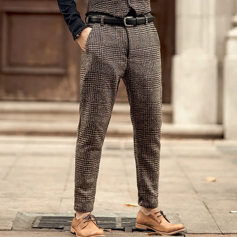 Suit pants men pants Classic Fit Mens Wool Tweed Coffee Slim Fit Suit Pants for Wedding Party Casual Trousers
