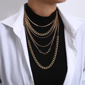 

Europe and America Ornament Punk Metal Hip Hop Set Necklace Women's Simple Mix and Match Cross Chain Geometry Necklace