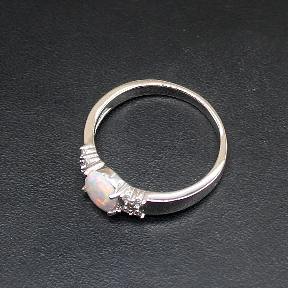 Gemstonefactory Jewelry Big Promotion Single Unique 925 Silver Cubic Zirconia White Opal Women Gifts Band Rings 8.5# 20214426