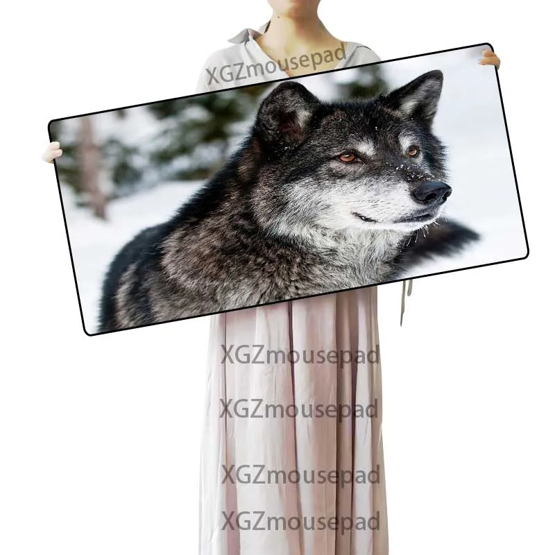 XGZ Large Mouse Pad Black Lock Edge Animal Wolf Pattern Custom Home Computer Table Mat Speed Rubber