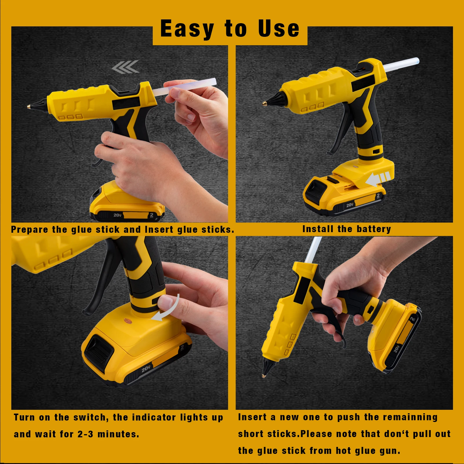 Pistola de pegamento caliente inalámbrica para Dewalt, 18V, máx. 20V,  batería 무글루use use barras de pegamento de 11mm para Artes y manualidades y  herramienta de reparación de calor eléctrica DIY|Accesorios para  herramientas