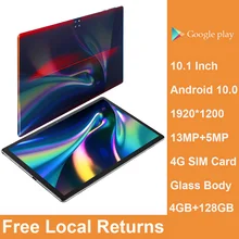 Tablette de jeu Android 10, avec téléphone 4G, écran de 2021 pouces 2.5D en verre, Helio P60, 4 go de RAM, 10.1 go de ROM, GPS, version globale, 128