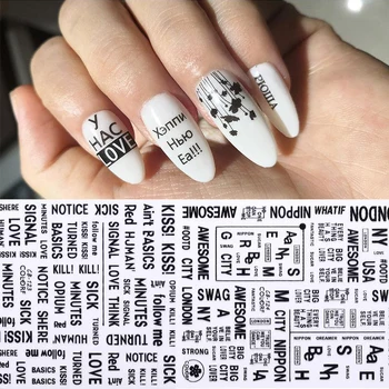 

1 Sheet Black White 3D Nail Stickers Russian Letter Flower Patterns Adhesive Transfer Decals Slider Manicures Tattoos Decoration