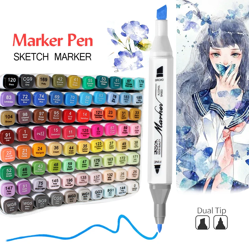 

Alcohol Markers 12/24/36/48/60/80 Colors Sketch Pen Dual Head Brush Marker Drawing Pens Manga Art Markers Watercolor Pen Set