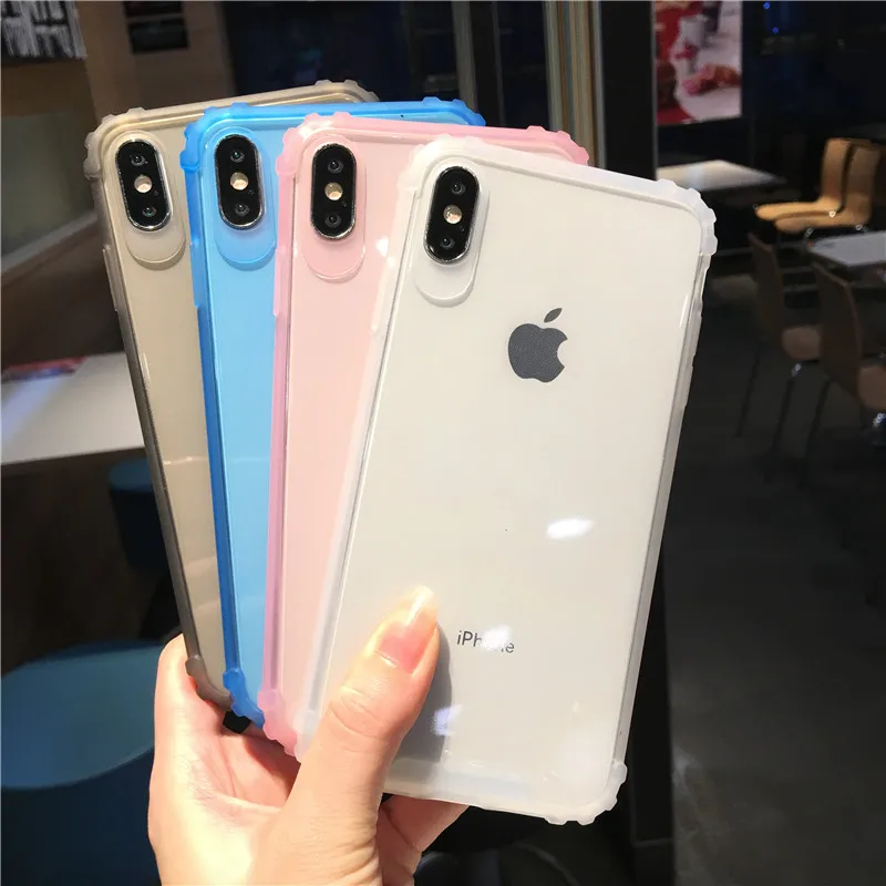 

Ottwn Anti Knock Mirror Clear Solid Color Glossy Soft Silicone Phone Case For iPhone X XR XS Max 6 6s 7 8 Plus Cover Back Cases