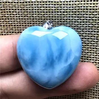 

Top Natural Blue Heart Larimar Pendant Jewelry For Woman Man Crystal 29x10mm Beads Silver Dominica Water Pattern Gemstone AAAAA