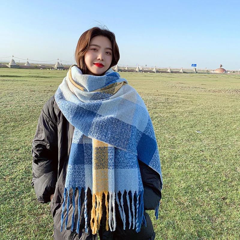 

Fashion Winter Scarf for Women and Girls Patch Plaid Scarves Wraps Thick Warm Tassel Bib Ladies Cloak Pashmina Hijabs Shawl