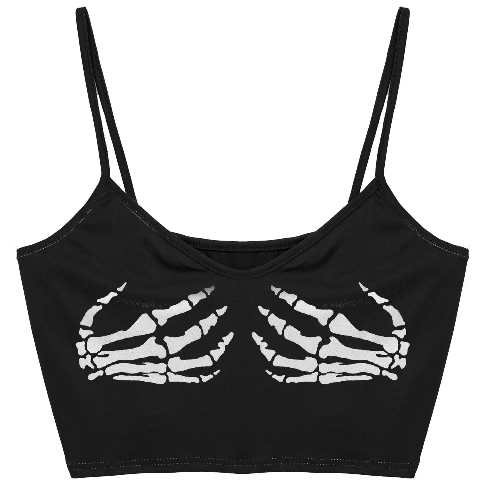 Sexy Club Women Summer Crop Top Camis Punk Y2K Harajuku Black Sleeveless Human Skeleton Skull Hand Printed Tights Vest Femme spanx camisole