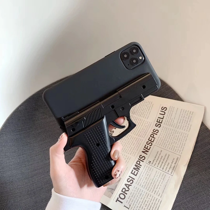Роскошные 3D чехлы для телефонов с забавным пистолетом для iphone 11 Pro Max X 7 8 Plus Xr Xs max, Мягкая силиконовая задняя крышка для телефона с игрушечным пистолетом