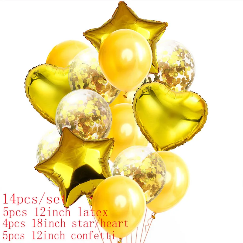 Мульти воздушный шар "Конфетти" с днем рождения воздушные шары голубой розовый гелиевый металлический шар для мальчиков и девочек вечерние воздушные шары - Цвет: 14pcs Gold Balon
