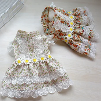 

Pet Clothes Cute Sweety Print Ruffle Lace Vintage Style Spring Summer Princess Dog Dress Skirt Dog Clothes for Small Medium Dog
