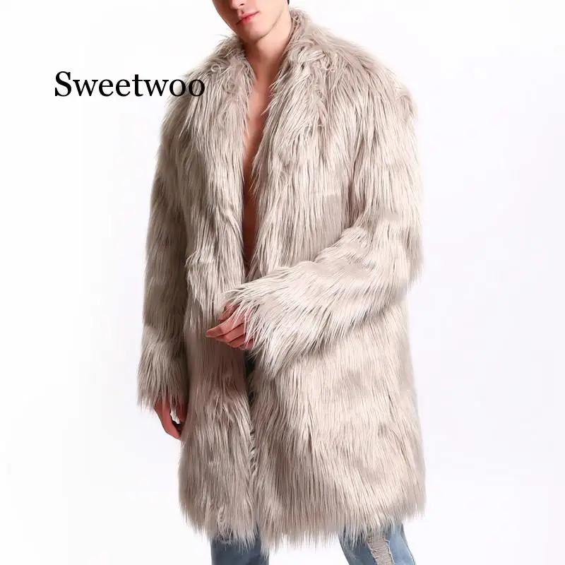

NEW Men Fur Coat North Winter Faux Fur Outwear Windbreaker Fashion Casual Long Coat Punk Parka Jackets Brand Overcoats Puls Size