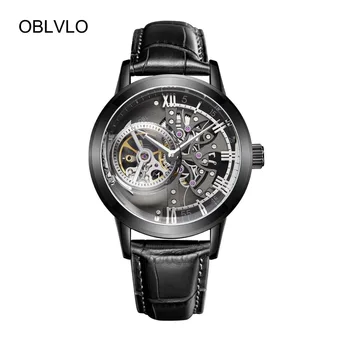 

OBLVLO New Design Top Brand Luxury Transparent Watches Tourbillon Automatic Watches Leather Strap relogio masculino VM 1