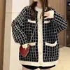[EWQ] Autumn 2022 New Sweater Coat Retro Shirt Check Long Sleeve Single Breasted Plaid Loose Knit Cardigan Tide Ladies QB321 ► Photo 3/6