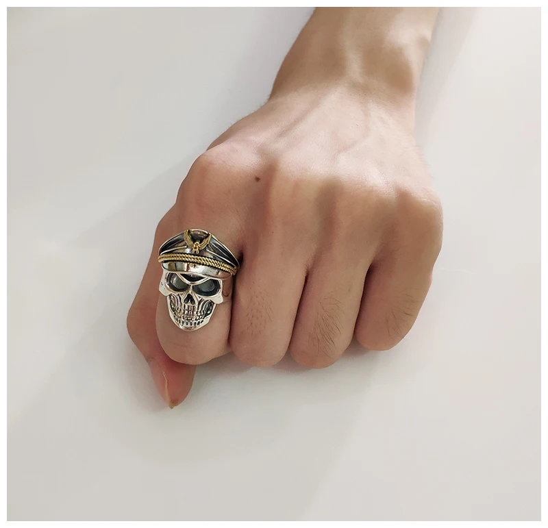 Online Anillo vintage de calavera de plata 925 sólida de lujo para hombre vruwen Vintage Punk Rock apertura de anillo Verstelbare
