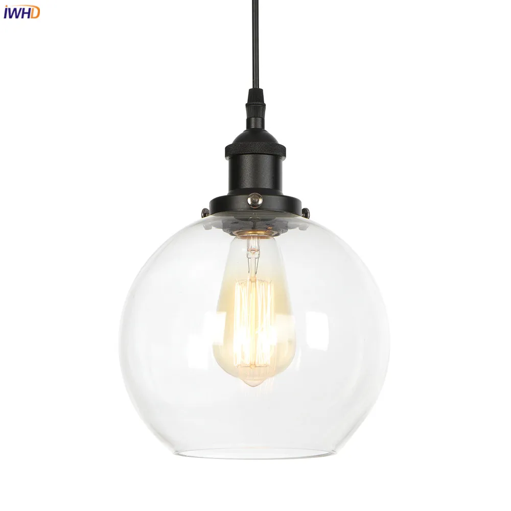 

IWHD Loft Decor Industrial Vintage Lamp Bedroom Dinning Living Room Light Glass LED Pendant Lights Fixtures Luminaire Suspendu