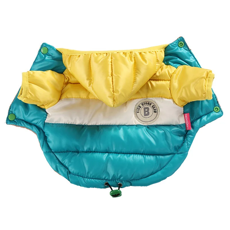 Blue yellow Одежда для питомцев с капюшоном, зимняя куртка, пальто для щенков, осенняя Водонепроницаемая Одежда для питомцев, 1 шт., Теплая Одежда для питомцев, высокое качество - Цвет: Blue yellow