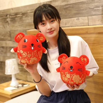 

15cm 20cm egg shaped red mouse plush toys Chinese Mouse Year mascot mouse soft dolls bringing happiness and fortune for 2020
