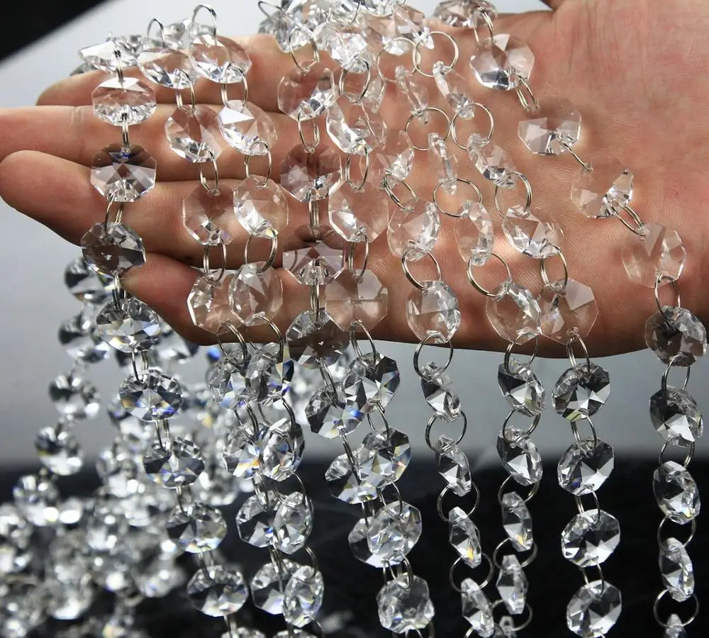 buy 50M 14mm Crystal Octagon Beads Chains Crystal Glass Hanging Strand Garlands For Home Wedding Shinning Decoration