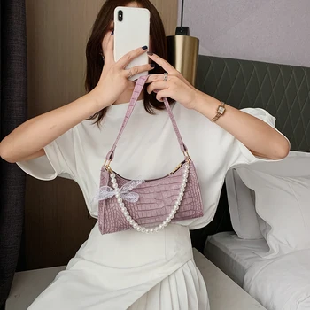 

Portable Women Pearl Shoulder Bag Elegant Leather Handbag Lady Travel Tote Purse Fashion Exquisite Shopping Bag