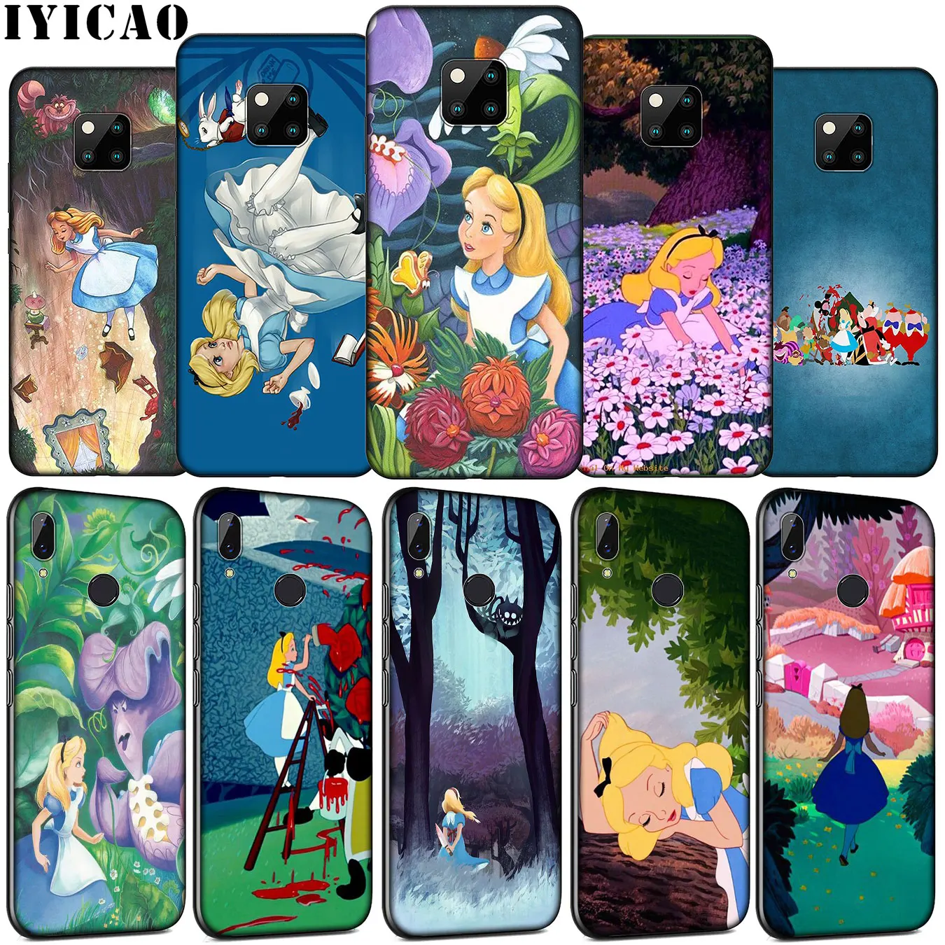 

IYICAO Alice in Wonderland Soft Silicone Phone Case for Huawei Mate 30 20 10 Pro Nova 5i 4 3 3i 2i 2 Lite TPU Black Cover