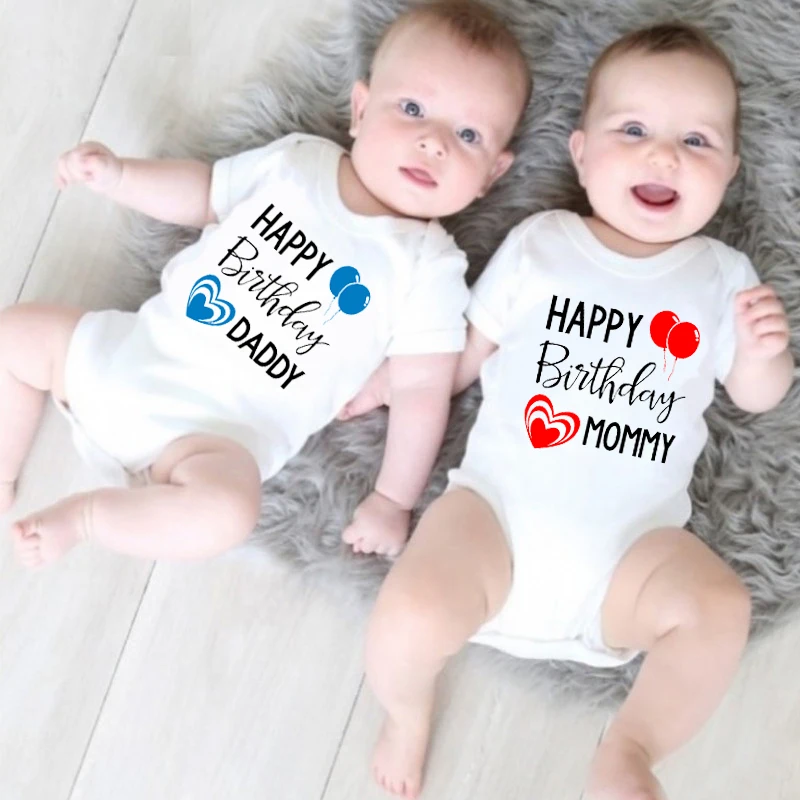 

Happy Birthday Daddy Mommy Newborn Baby Bodysuits Summer Fashion Outfits Boys Girls Romper Cotton Short Sleeve Clothes