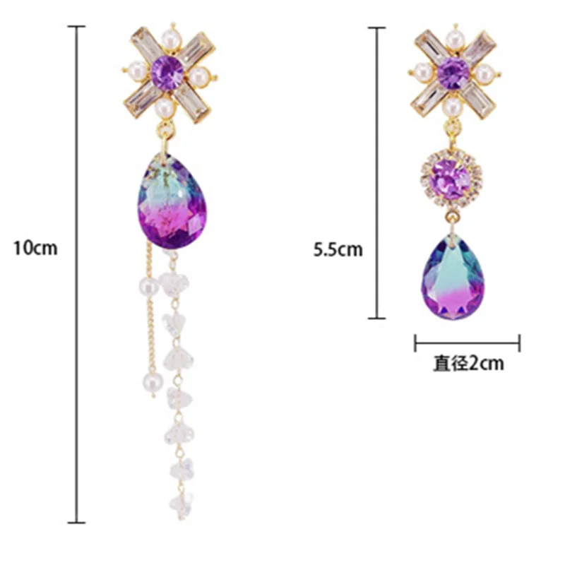 Мода в Корейском стиле яркого цвета; стразы кулон асимметричные серьги с кисточками женские длинные блестящий кристалл кулон ювелирные изделия 6A1002