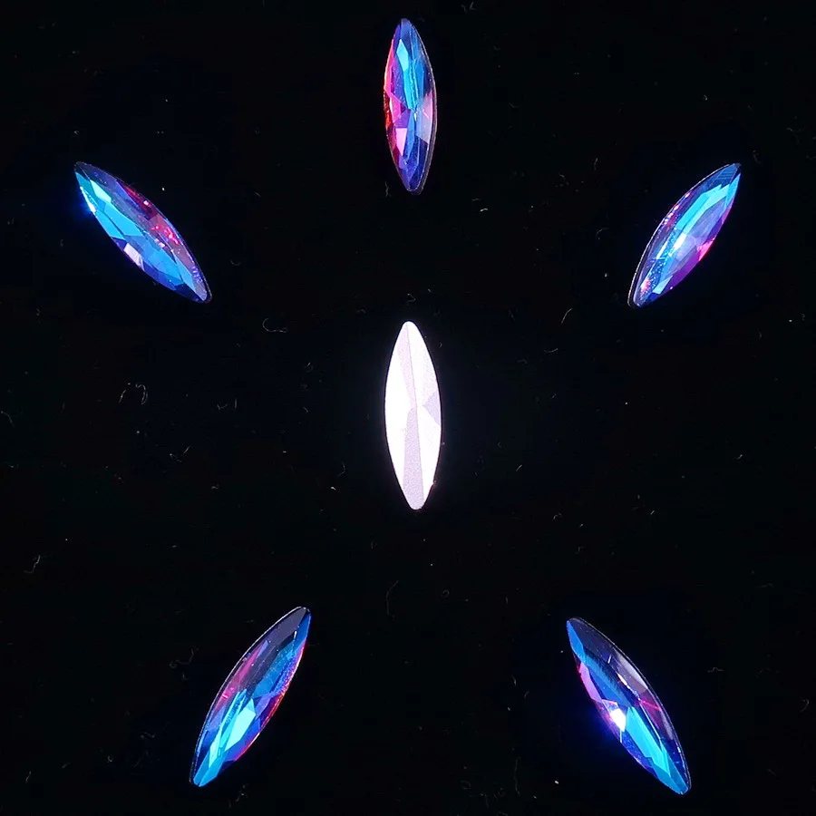 A2 Sapphire rainbow Милый стеклянный кристалл 4*15 мм прозрачный AB& rainbow цвета точка назад Тонкий Navette форма Клей На Стразы бусины Аппликация diy Обрезка - Цвет: A2 Sapphire rainbow