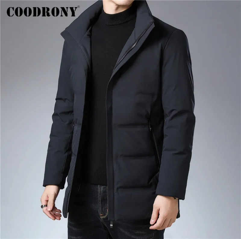 Бренд COODRONY, куртка на утином пуху, Мужская одежда, новинка, Осень-зима, толстые теплые куртки, повседневное пальто со стоячим воротником, мужская верхняя одежда 98032