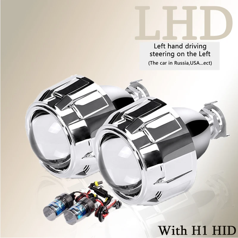 LHD Silver with HID H1 H7 H4 мини 2,5 дюймов би ксеноновые линзы для проектора Маска Серебряный кожух для автомобильных фар комплект для проектора объектив аксессуары для стайлинга автомобилей - Цвет: LHD Silver with HID