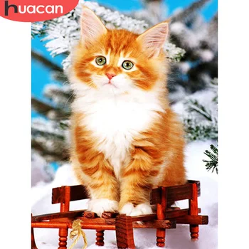 

HUACAN Diamond Embroidery Cat Cross Stitch Handmade Gift Diamond Painting Animal Pictures Of Rhinestones Winter Decor For Home