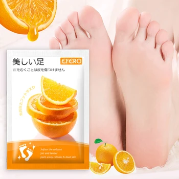 

EFERO 6Pair Orange Essence Foot Mask Exfoliating Foot Spa Bath Mask Peeling Scrub Foot Patch Dead Skin Remover Foot Mask for Leg