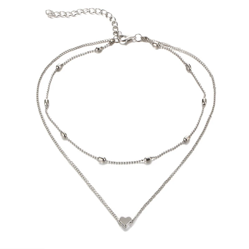 Новое ожерелье-чокер в форме сердца для женщин, Золотая Серебряная цепочка, ожерелье с подвеской на шею, богемное ожерелье-чокер, ювелирное изделие - Окраска металла: S05332