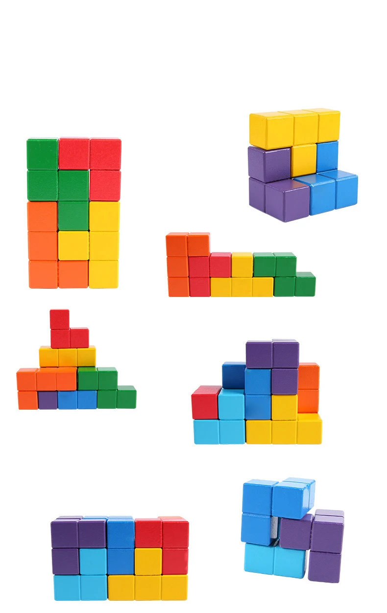 Детские игрушки Tetris волшебный куб многоцветная 3D деревянная головоломка Танграм образовательный мозговой тизер игра IQ тестер детские подарки ZXH