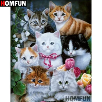 

HOMFUN 5D DIY Diamond Painting "Animal cat family" Full Drill Resin Diamond Embroidery Cross Stitch Home Decor A00435