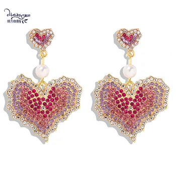 

Dvacaman Cute Pink Sweet Heart Crystal Drop Earrings 2020 Spring Summer Simulated Pearl Statement Earrings Wholesale Bijoux Gift