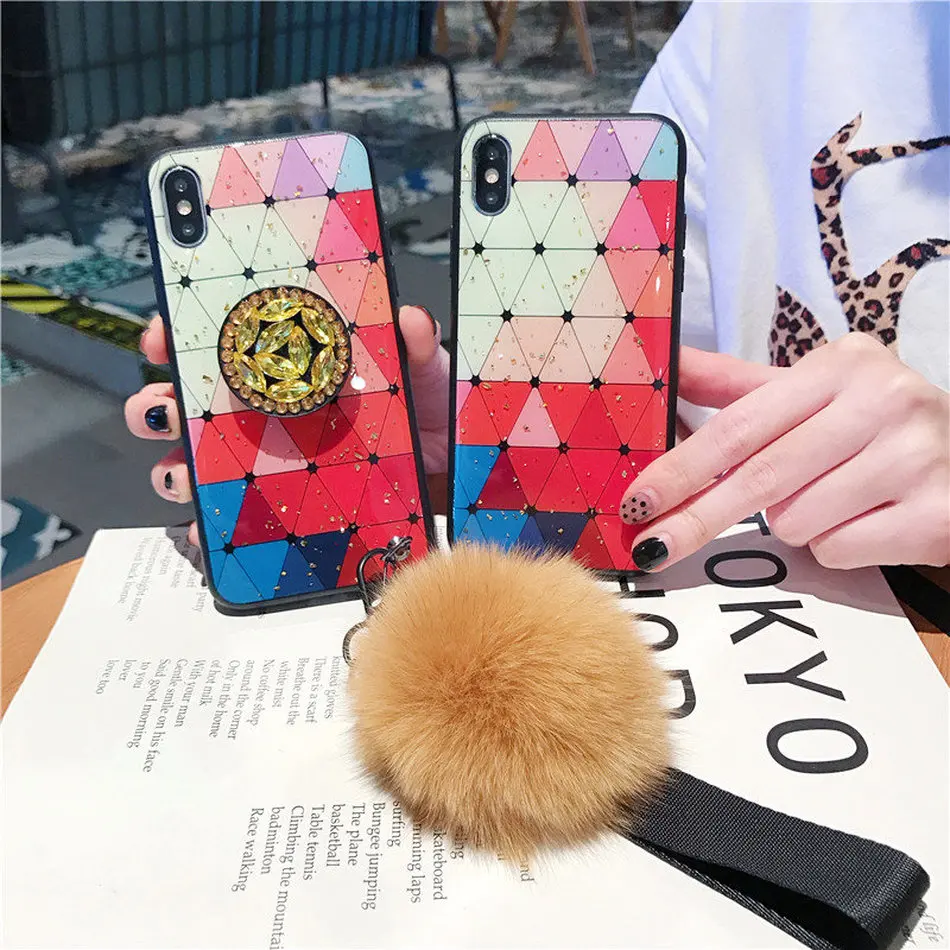 

Luxury Marble Phone Case For iPhone 7 Case Silicone Glitter Holder Cover For iPhone XR For iPhone XS Max 6s 8 Plus Case Hairball