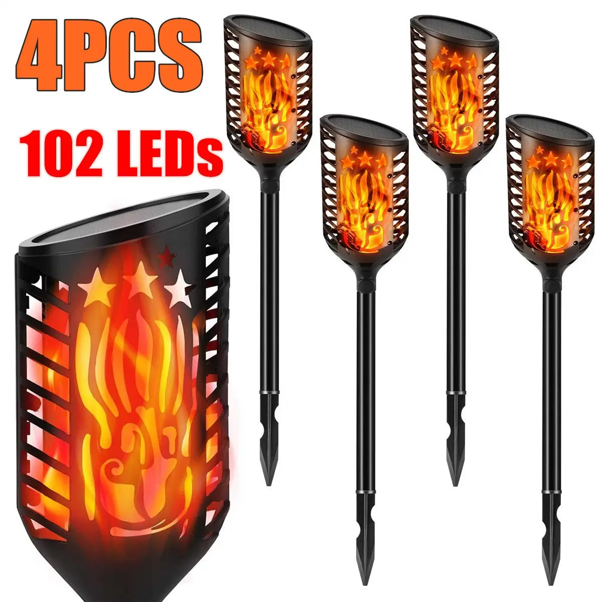 

4Pcs/Set Solar LED Flame Lamp Waterproof 102 LEDs Lawn Flame Flickering Torch Light Outdoor Solar LED Fire~ Lights Garden Decor