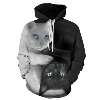 

Casual Men 3D Printed Black And White Cat Sweatshirt Animal Design Couples Long Sleeve Hoody Male Streetwear Pullover Drop Ship