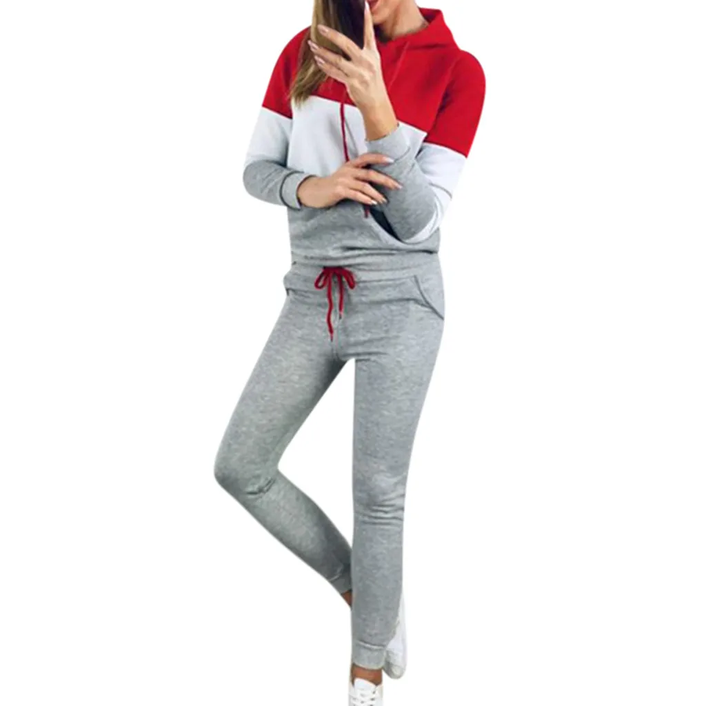 JAYCOSIN женский спортивный свитшот с длинными рукавами объединённый свитер с капюшоном топы и штаны комплект осень зима женский комплект 2 шт. костюм a5