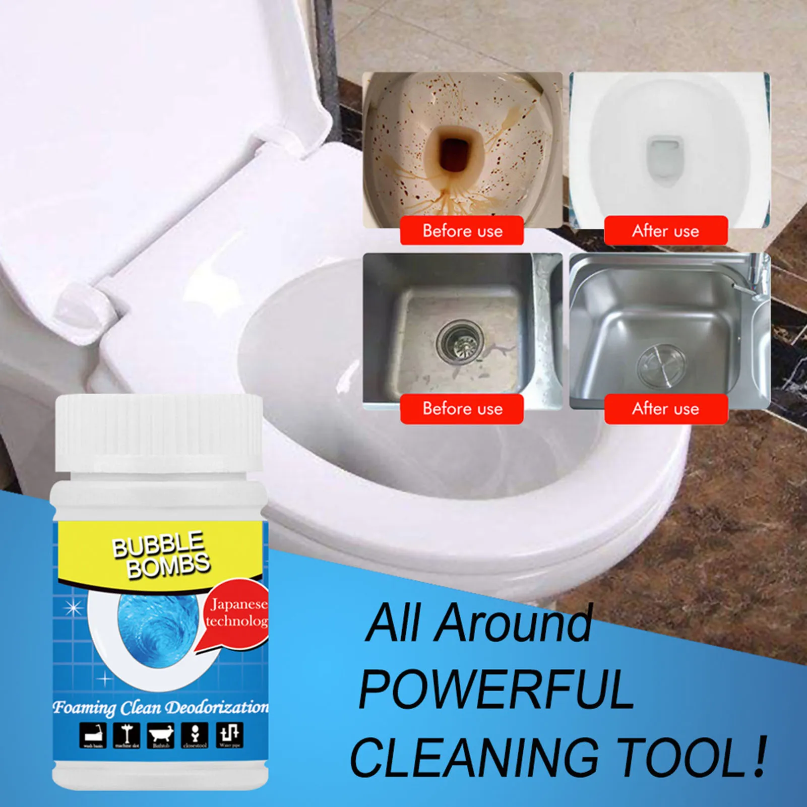 

1Pc 50g/100g Fast Foaming Toilet Cleaner Dredge Powder Magic Bubble Bombs Kitchen Cleaning