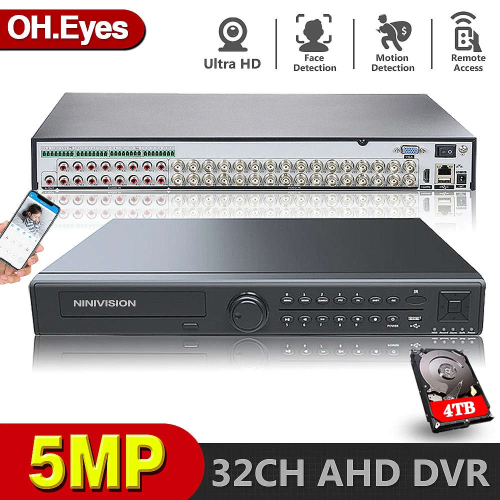 OH.eyes H.265 Max 5MP Output CCTV DVR 32CH 16CH 5MP 4K Security Video Recorder H.265 Motion Detect P2P CCTV DVR Face Detection