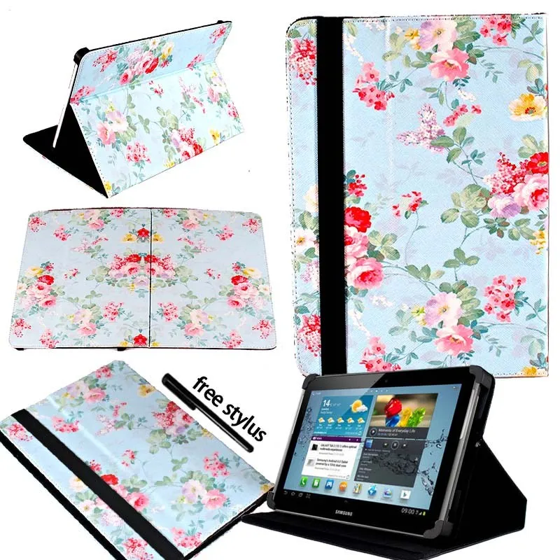 KK&LL для samsung Galaxy Tab p5100 10,1 дюймов-кожаный Смарт-планшет стенд Чехол-книжка+ Бесплатный стилус - Цвет: Blue Floral