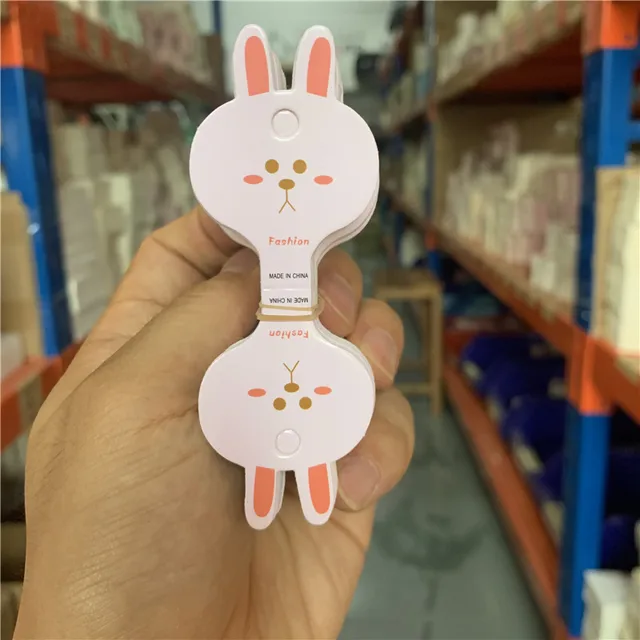 50pcs Kraft Paper Packing Tag Cards for Handmade Hair Jewelry Display Cute Bear Cat Face Stamp Paper Hairband Hanging Price Tag Pink rabbit